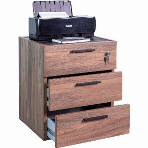 Cassettiera da Ufficio 3 Cassetti con Chiave Mobile in Legno Rovere cm 50x47x61