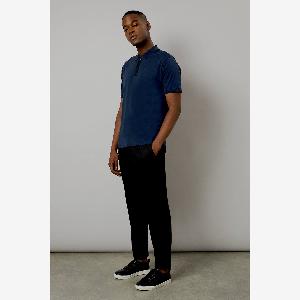 Burton Mens Navy Mercerised Zip Neck Polo Shirt  Size Large