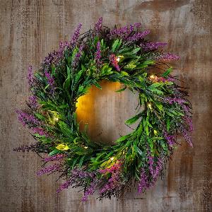 Artificial Lavender Solar Garden Light Wreath Decoration 12 Warm White LED  36cm by Bright Garden