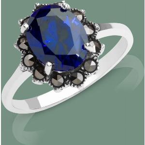 John Greed Floral Silver Marcasite  Sapphire CZ Ring for Women Now 3120