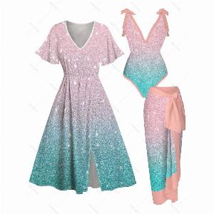 Sheer Ombre VNeck Swimsuit with a Slit Skirt Design