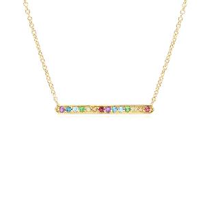 Rainbow Gemstone Bar Necklace in Gold Plated Sterling Silver