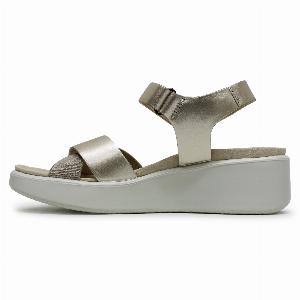Ecco Flowt Wedge LX 273323 Leather Womens Comfort Sandals  White Gold  UK 6 now 2446 save 45