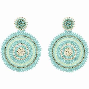 Beaded Aqua Circle Earrings