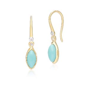 Irregular Marquise Turquoise  Topaz  Drop Earrings In 18ct Gold Plated SterlIng Silver
