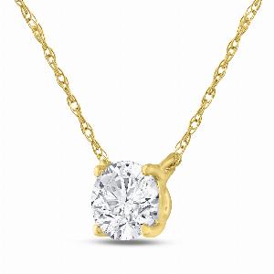 Round Cut Floating GH SI Lab Diamond Solitaire Necklace  10K Yellow Gold 2 ct tw