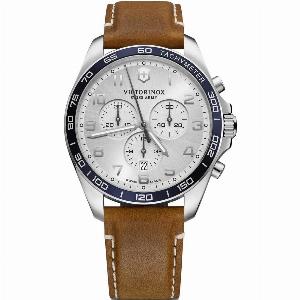 Victorinox FieldForce Chronograph Quartz Silver Dial Brown Leather Strap Mens Watch 241900