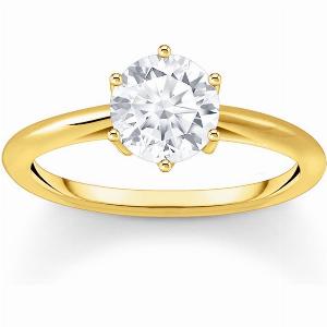 THOMAS SABO Gold Plated White Zirconia Brilliant Cut Ring For Women