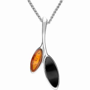Enjoy 50 Discount on Sterling Silver Whitby Jet Amber Leaf Drop Necklace