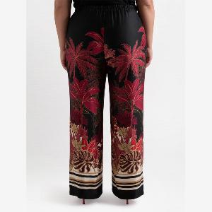 Fiorella Rubino  Pantaloni stampa foliage burgundy Donna Nero Taglia XL 6062 IT