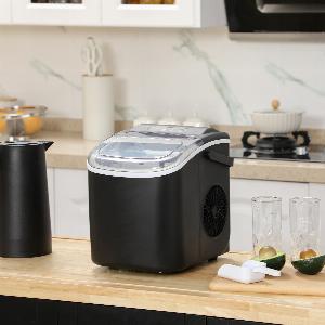 HOMCOM Machine à glaçons 12kg en 24h 9 glaçons en 612 minutes ice maker avec poignée panier et pelle 222x294x29cm noir
