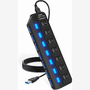 Strex Mehrfachstecker 7 Anschlüsse USB 30 Hub 10m Schwarz