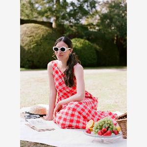 Joanie Clothing Aiken Gingham Floral Print Pinafore Dress US 12