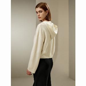LILYSILK Felpa Cappuccio Spalla Scesa in Lana Bianco M ora a 147