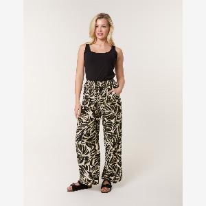Palm Print Elastic Trousers ML KHAKI