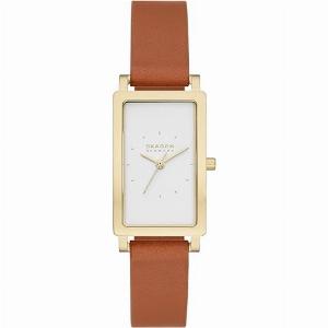 Skagen Hagen Lille ThreeHand Brown Leather Tank Watch SKW3097