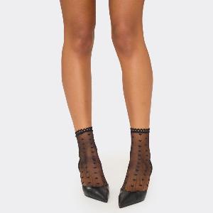 Heart Trim Detail Ankle Socks In Black Fishnet Womens Size UK One Size