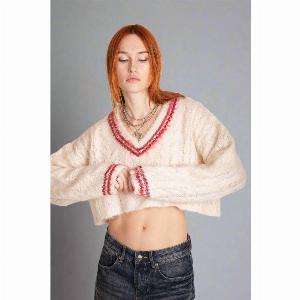 The Ragged Priest Load Varsity Crop Cable Knit Jumper Colour Cream Size S