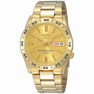 Seiko 5 Automatic Gold Dial Gold PVD Stainless Steel Bracelet Menaposs Watch SNKE06K1