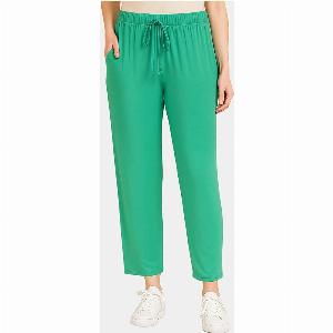 Anamor Ankle Grazer Trousers with Drawstring Cropped Pants Size  XLXXL  Green