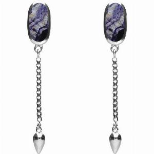 Sterling Silver Blue John Lineaire Medium Drop Stud Earrings