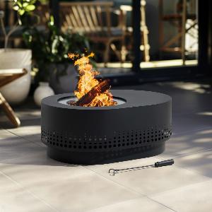 SUNJOY 38 Inch Stainless Steel Smokeless Fire Pit with PVC Cover and Poker