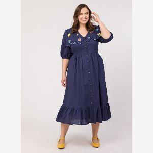 Joanie Clothing Sailor Embroidered Puff Sleeve Midi Dress US 12