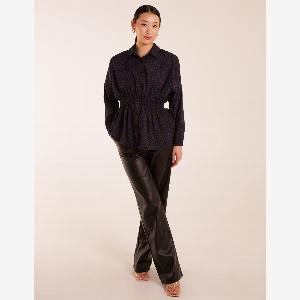 Leopard Print Shirred Waist Shirt  M  NAVY