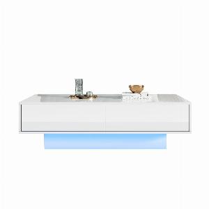 High Gloss LED Switchable Coffee Table with 2 Drawers and Bluetooth Control Tea Table with Particle Board 115L x 55W x 34H cm White   AosomUK