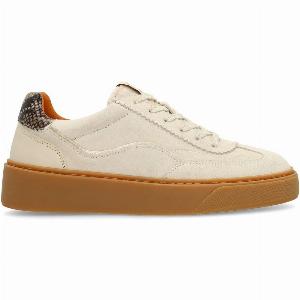 Beigefarbene VelourslederSneaker mit SchlangenmusterDetail