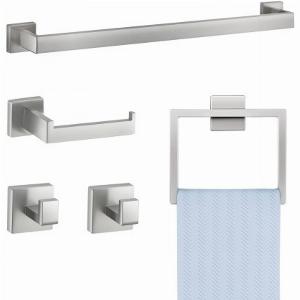 VEVOR Brushed Nickel Bathroom Hardware Set 5 Pieces Bathroom Accessories Set Stainless Steel 24 inch Towel Bar Towel Rack 2 Robe Towel Hooks Toilet Paper Holder for Bath Room Wall Mounted