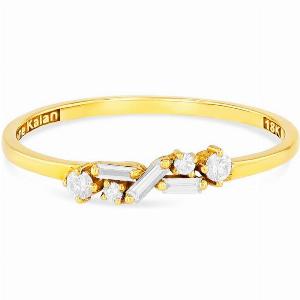 18ct Yellow Gold Round  Baguette Diamond Ring  Ring N  Ring Size N