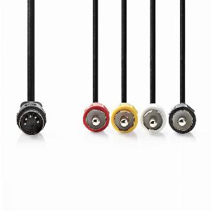 1m Stereo Audio Adapter Cable DIN 5pin Male to 4x RCA Male  Black
