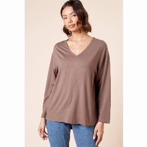 Womens V Neck Tunic  Chocolate  10