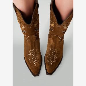 37 Rabatt Taupefarbene VelourslederCowboystiefel mit einzigartiger Stickerei