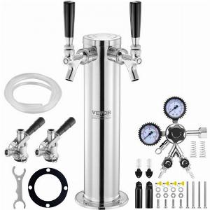 VEVOR Kegerator Tower Kit Dual Taps Beer Conversion Kit Stainless Steel Keg Beer Tower Dispenser with Dual Gauge W218 Regulator  SSystem Keg Coupler for Party Home