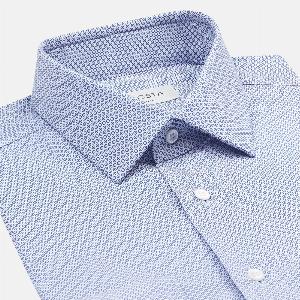 Camicia disegni a pois azzurro cotone popeline collo stile collo italiano aggiornato a punte corte