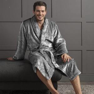 Premium Bademantel Eden  weiches Korallenfleece 350 gm²  langer Saunamantel mit aufgesetzten Taschen  Morgenmantel 116 cm lang  unisex in Grau G