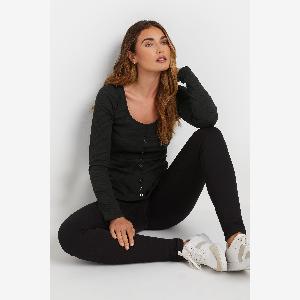 Get 41 Discount LTS Tall Black Ribbed Button Long Sleeve Top Size 8