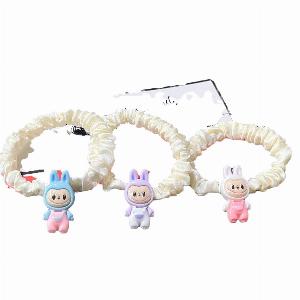 Elastico per capelli Labubu cartone animato bianco sporco per donne e bambini