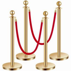 VEVOR Stanchions and Velvet Ropes 4Pcs Hollow Base with Stainless Steel Post 2 Red Velvet Ropes and Posts Crowd Control Barriers Gold Stanchions Red Carpet Runner Poles for Party Supplies