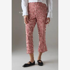 Warehouse Womens Gingham High Waisted Cropped Trousers in Red  Size 14