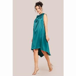 30 discount on Goddivas emerald green satin high low midi dress with cowl neck detail
