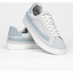 Olympus Low Top Trainers Grey Suede Sky Blue Nubuck Leather