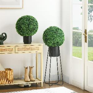 HOMCOM Set di 2 Piante Finte Sfera di Bosso Ø40cm Decorazione per Interno ed Esterno Verde Aosom