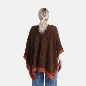 33 Discount on Orange Knit Poncho with Scalloped Edge  One Size