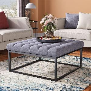 Enjoy 25 Discount on 84cm Square Linen Footstool with Metal Frame