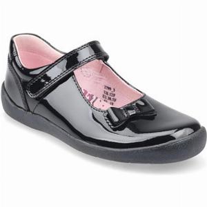 Giggle Black patent girls riptape school shoes