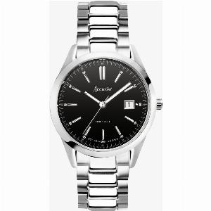 Accurist Accurist Everyday Mens Watch Silver Case Stainless Steel Bracelet with Black Dial 40mm