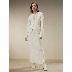 LILYSILK Maxi Gonna In Maglia Di Lana Bianco Indossabile Tutto LAnno Lana Merino Ultra Fine Vestibilità A Vita Alta Con Elastico S